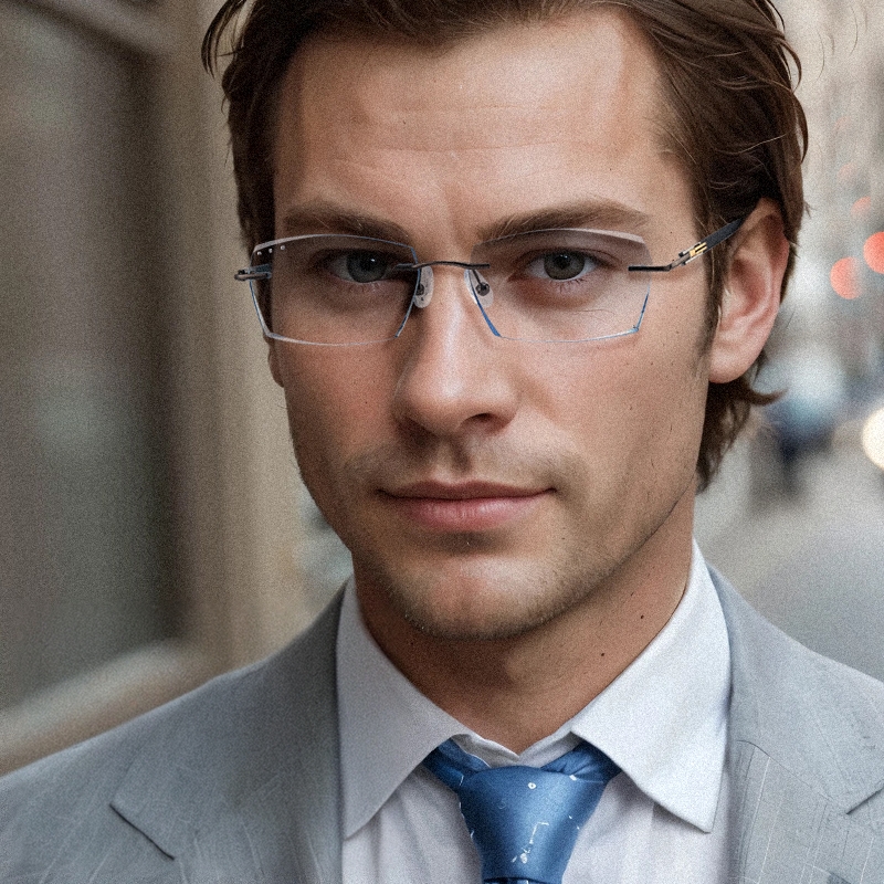 古登堡近视眼镜男无框眼镜可配度数钻石切边超轻眼镜架记忆眼镜腿