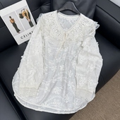 减龄上衣女 娃娃领重工立体刺绣衬衣苎麻长袖 深圳南油2026春季 新款