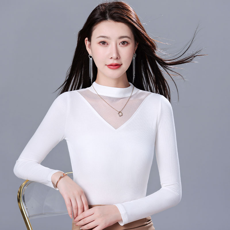 时尚小高领打底衫纯棉针织上衣女士t恤长袖秋冬修身通勤内搭保暖