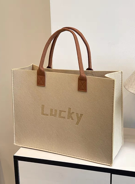 一嘉潮牌毛毡包手提袋伴手礼大容量托特手拎包礼品购物袋定制log