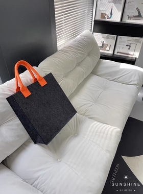 纯色ins加厚裸包高级感毛毡包出行手提单肩商务活动礼品袋定制log