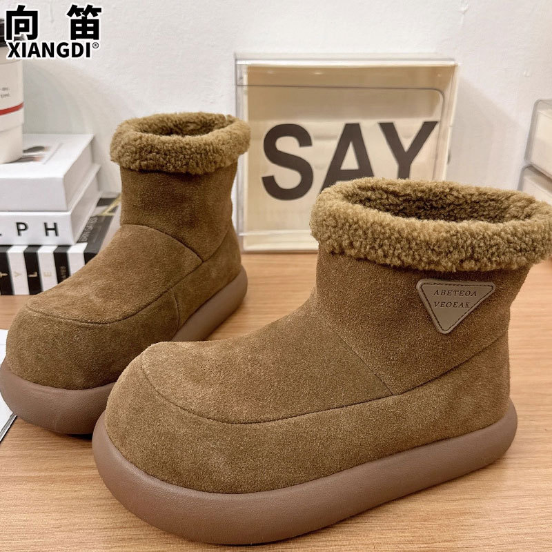 牛皮版厚底小土豆勃肯短靴女雪地靴冬季加绒加厚保暖羊羔毛毛棉鞋