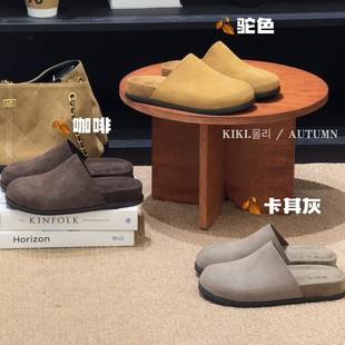 孕妇复古丑萌博肯 女夏外穿2025春秋新款 厚底勃肯鞋 包头半拖鞋