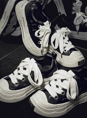 明星同款SHOOT BRAND重奏黑梅板鞋男女 厚底增高复古皮革梅花鞋