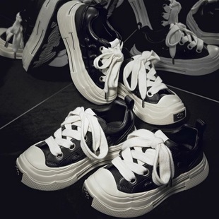 明星同款SHOOT BRAND重奏黑梅板鞋男女 厚底增高复古皮革梅花鞋