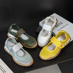 miu*家2025年春季新款魔术贴运动休闲鞋女真皮厚底圆头通勤玛丽