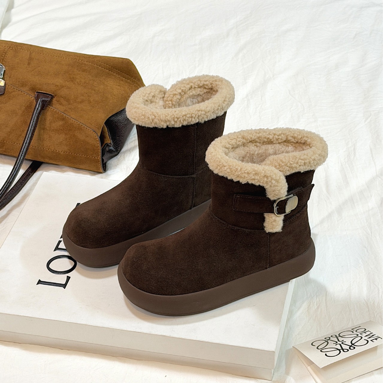 厚底雪地靴女2025年冬季新款加绒加厚东北大棉鞋复古百搭毛毛短靴