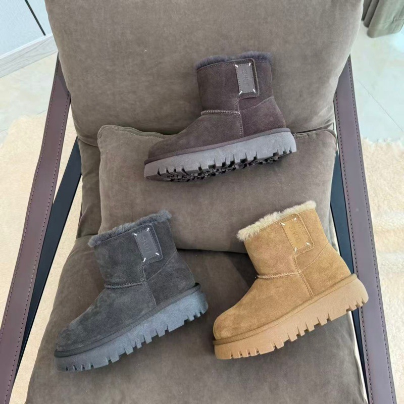 新款中筒魔术贴厚底雪地靴女羊皮毛一体真皮加绒保暖内增高防滑底