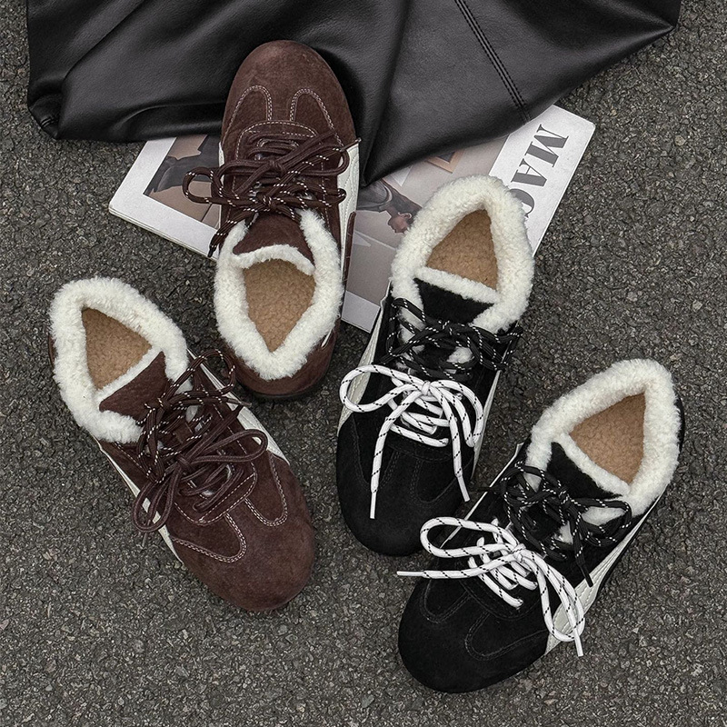 休闲运动棉鞋女2025冬季新款加绒保暖真皮舒适厚底增高复古德训鞋