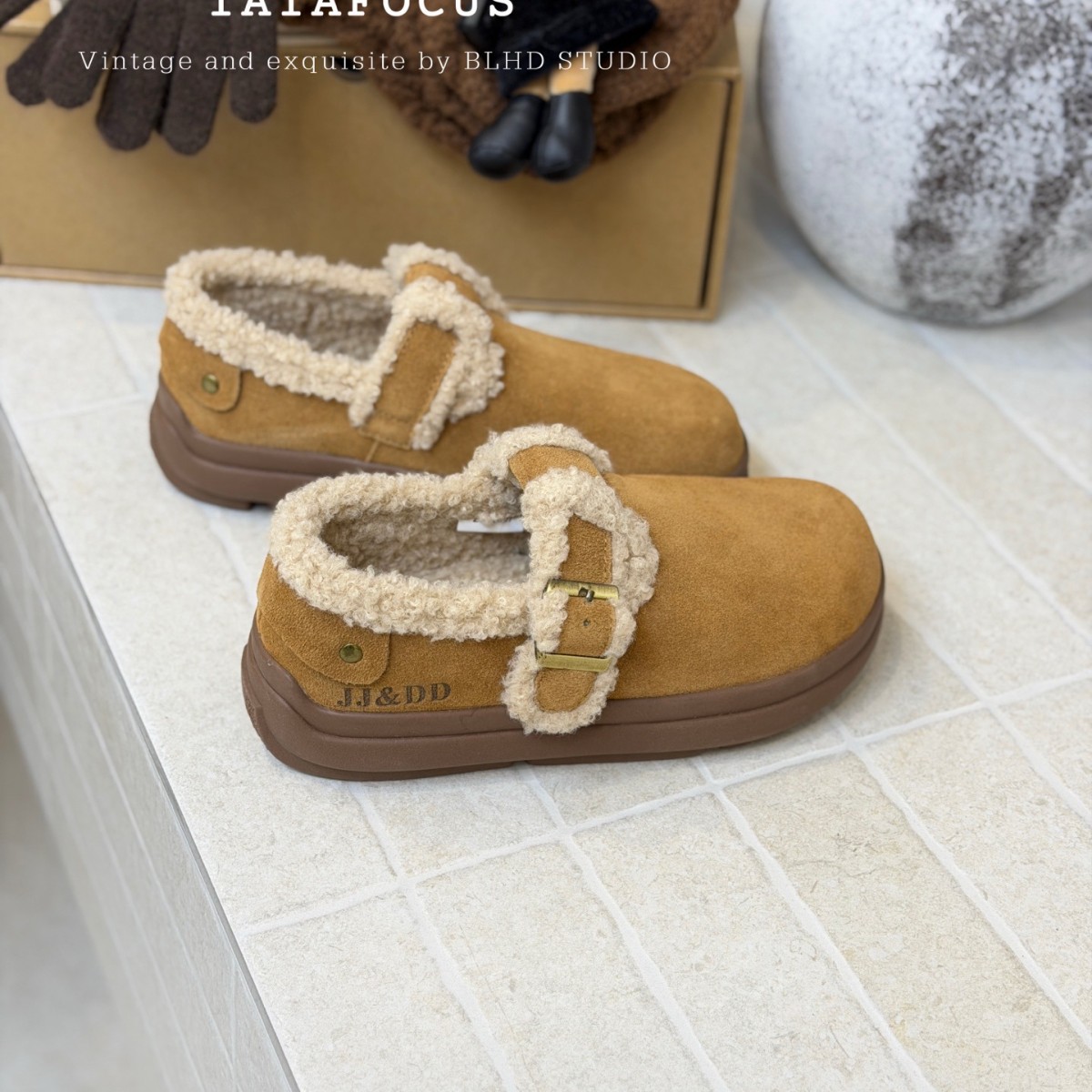 真皮皮带扣加绒雪地靴女2025冬季爆款保暖厚底百搭毛毛鞋丑萌女鞋