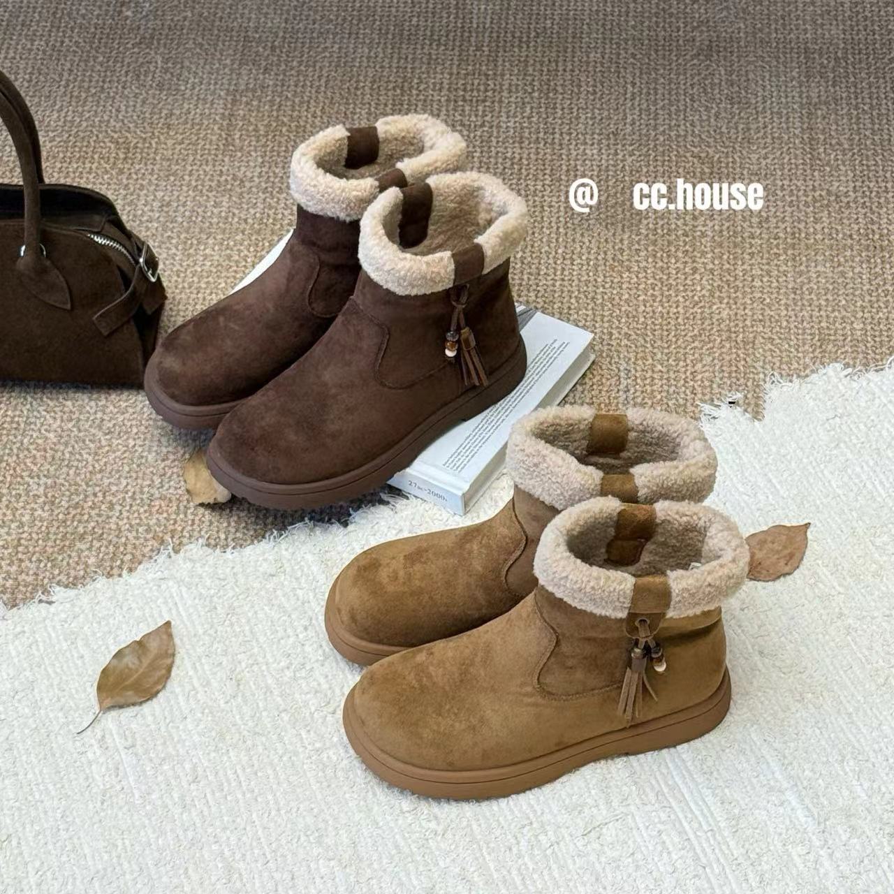 真皮勃肯鞋女复古短靴羊羔毛保暖小土豆棉鞋雪地靴秋冬休闲马丁靴