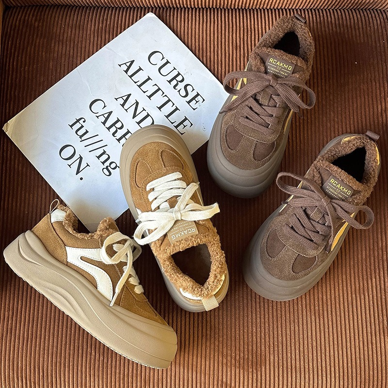 复古棉鞋女2025年冬季新款加绒保暖厚底增高真皮舒适休闲运动板鞋