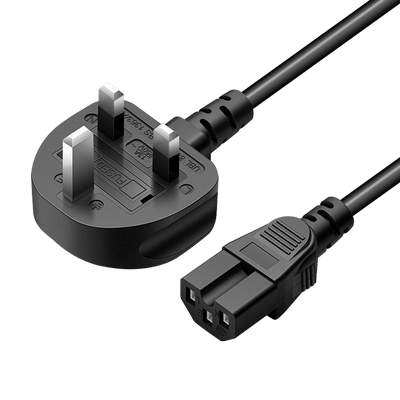 BS认证 英规三插品字带凹槽电源线 1平方香港C15三孔插头纯铜线芯