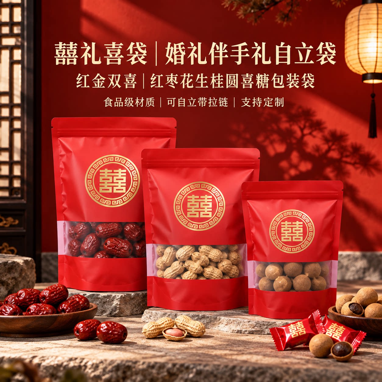 礼品喜糖袋通用食品包装袋婚庆喜糖喜饼红枣袋坚果花生桂圆年货袋