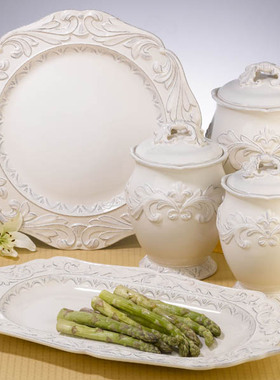 陶瓷浮雕手绘做旧餐具储物罐