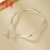 梦祥银蝶恋花铃兰花莫比乌斯开口990足银时尚 银手环 手镯年轻款