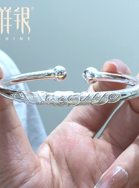 梦祥银990足银手镯女实心小众