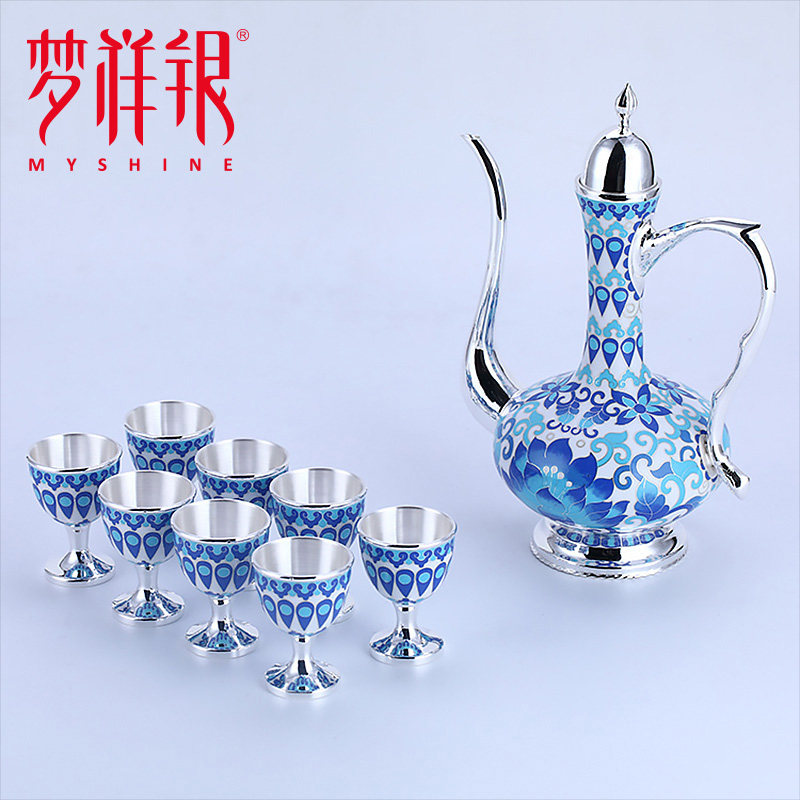 梦祥银盛世系列全浮雕掐丝珐琅酒具套装白酒家用中式摆件送礼品