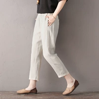 Mùa hè phiên bản Hàn Quốc của cotton mỏng và vải lanh chín điểm quần âu nữ co giãn eo lớn kích thước nữ chân hoang dã quần harem - Quần Harem quần thụng nữ