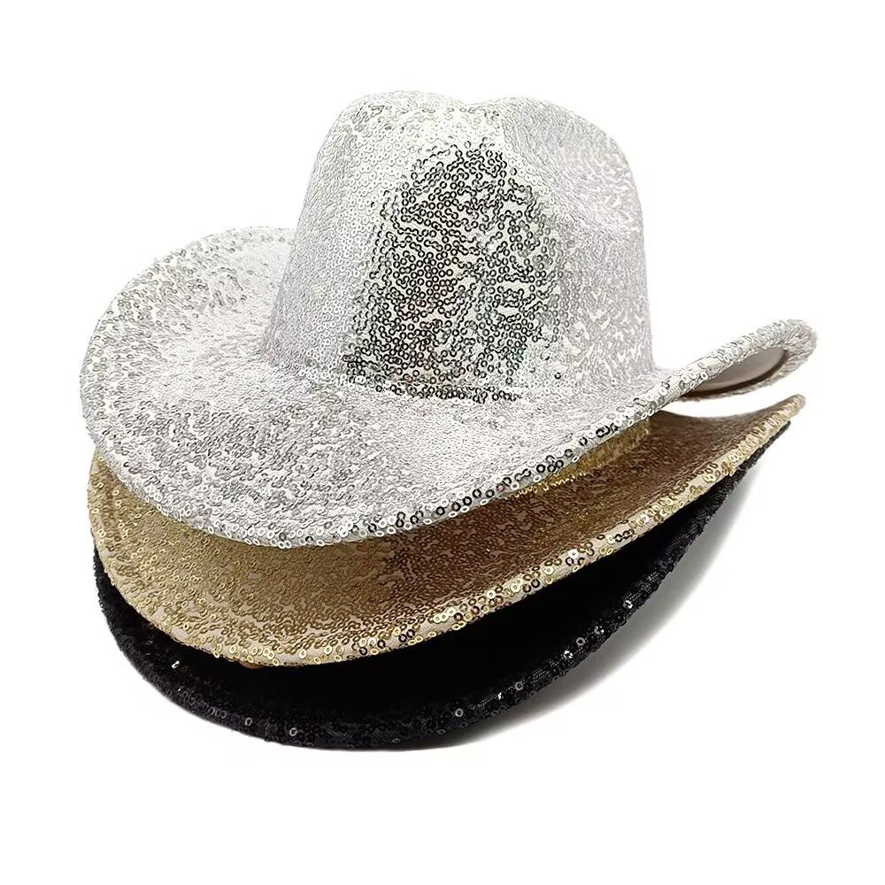 卷边亮片西部牛仔帽男女舞台道具表演派对狂欢节庆跳舞爵士礼帽子