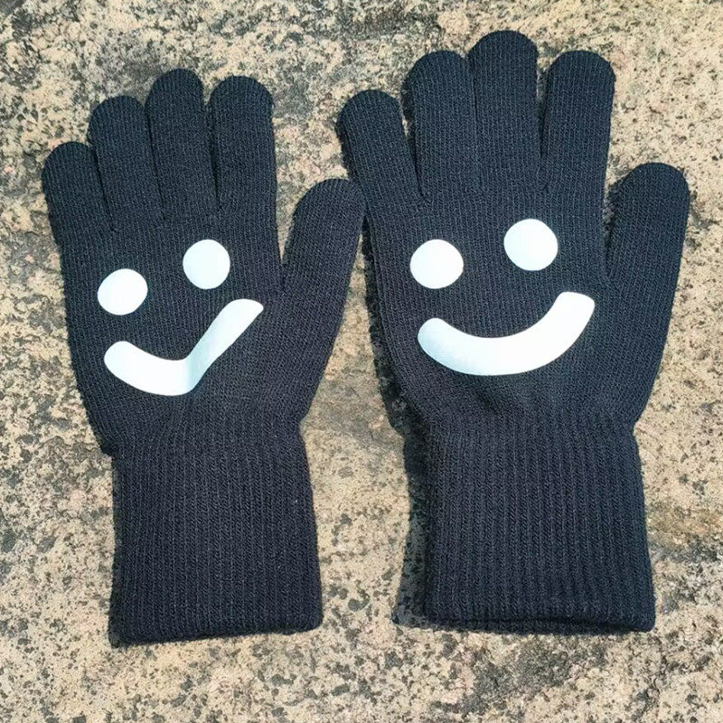 秋冬保暖针织手套男女夜光笑脸触屏加绒骑行打包快递外卖专用手套