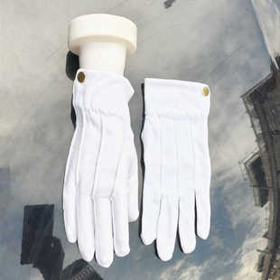礼仪三筋带扣白手套礼宾开车纯棉盘珠文玩阅兵舞蹈棉布打台球手套