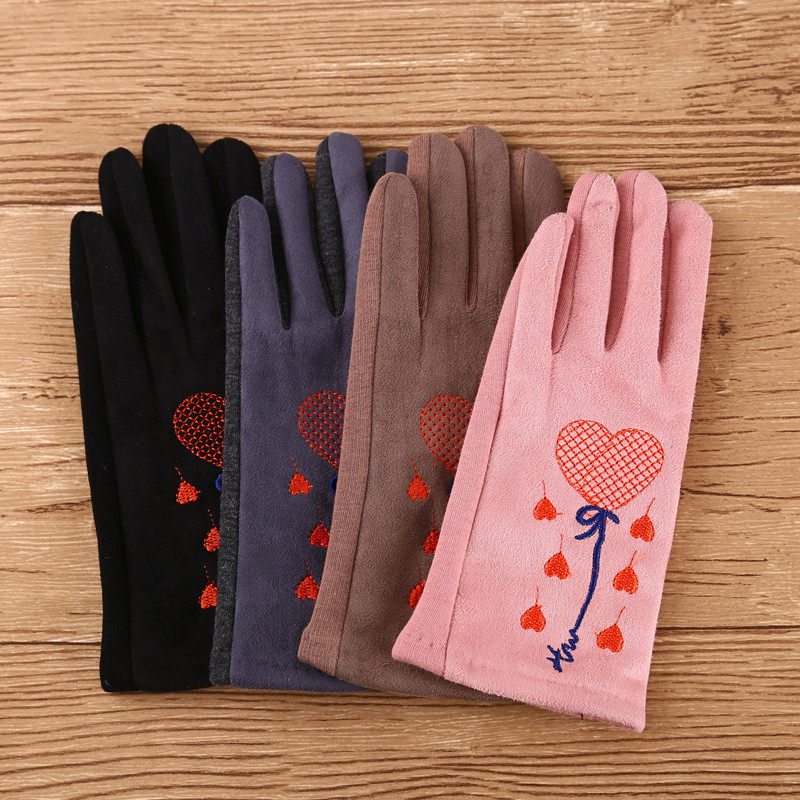 中大童麂皮绒手套女学生秋冬季韩版可爱爱心触屏加绒加厚保暖包邮
