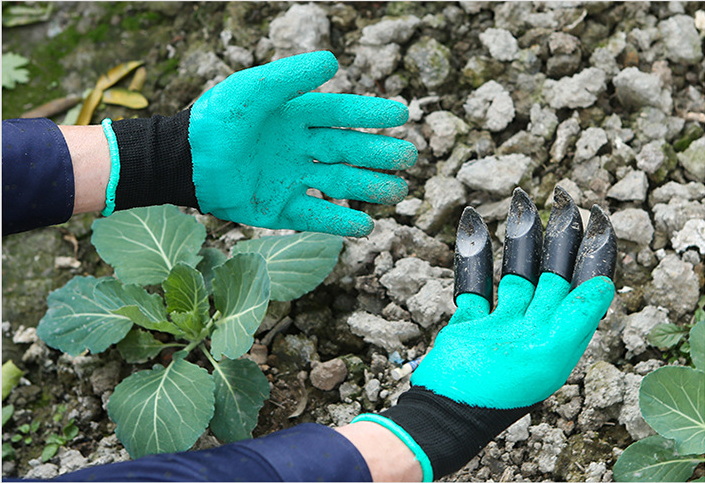 挖土手套四爪防护防水种菜种花园艺乳胶浸胶爪子挖泥巴挖地插秧