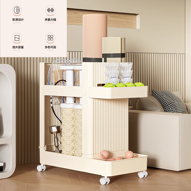 日本进口瑜伽垫收纳筐带轮置物架