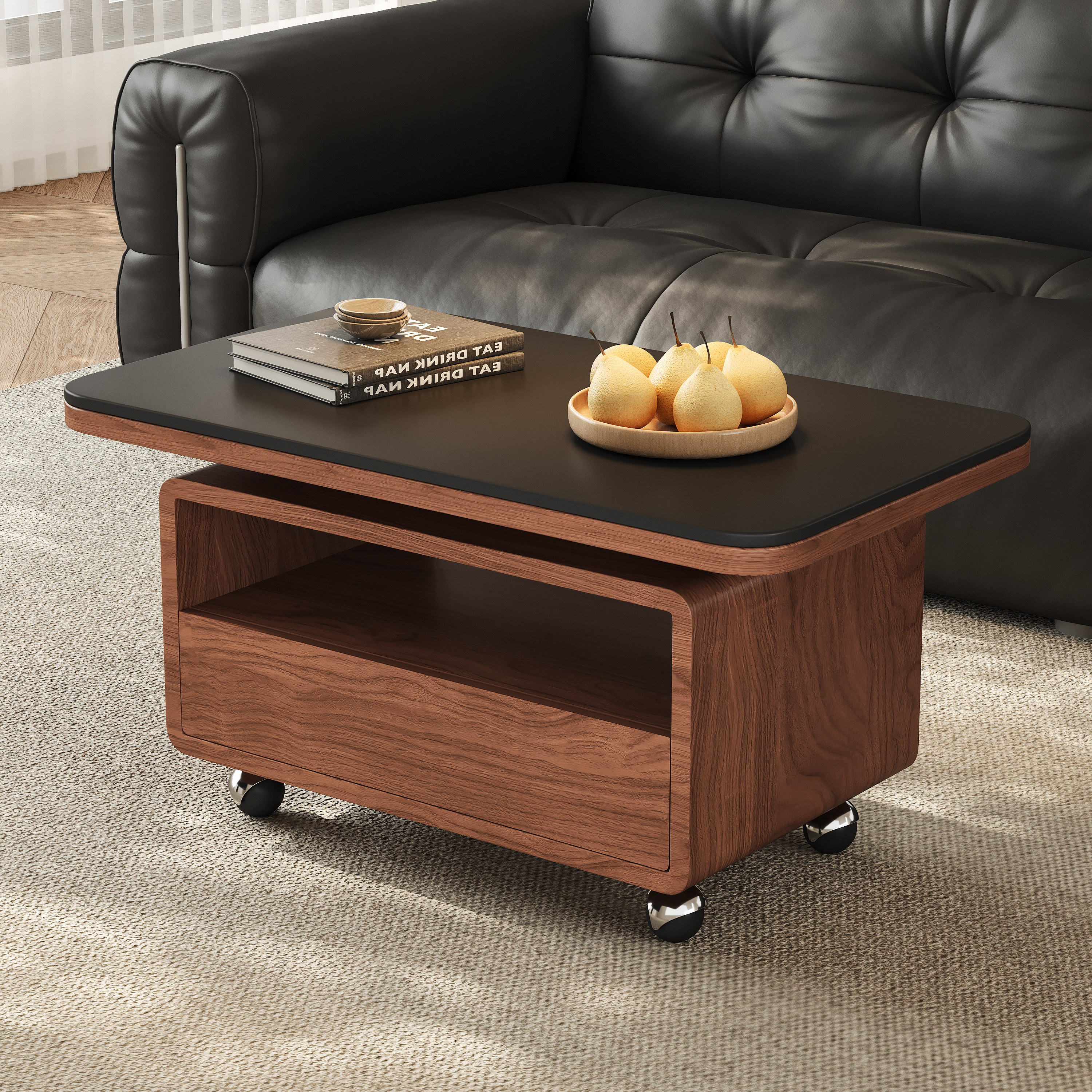 中古风实木沙发边几茶几桌客厅可移动岩板边柜角几2025新款小推车