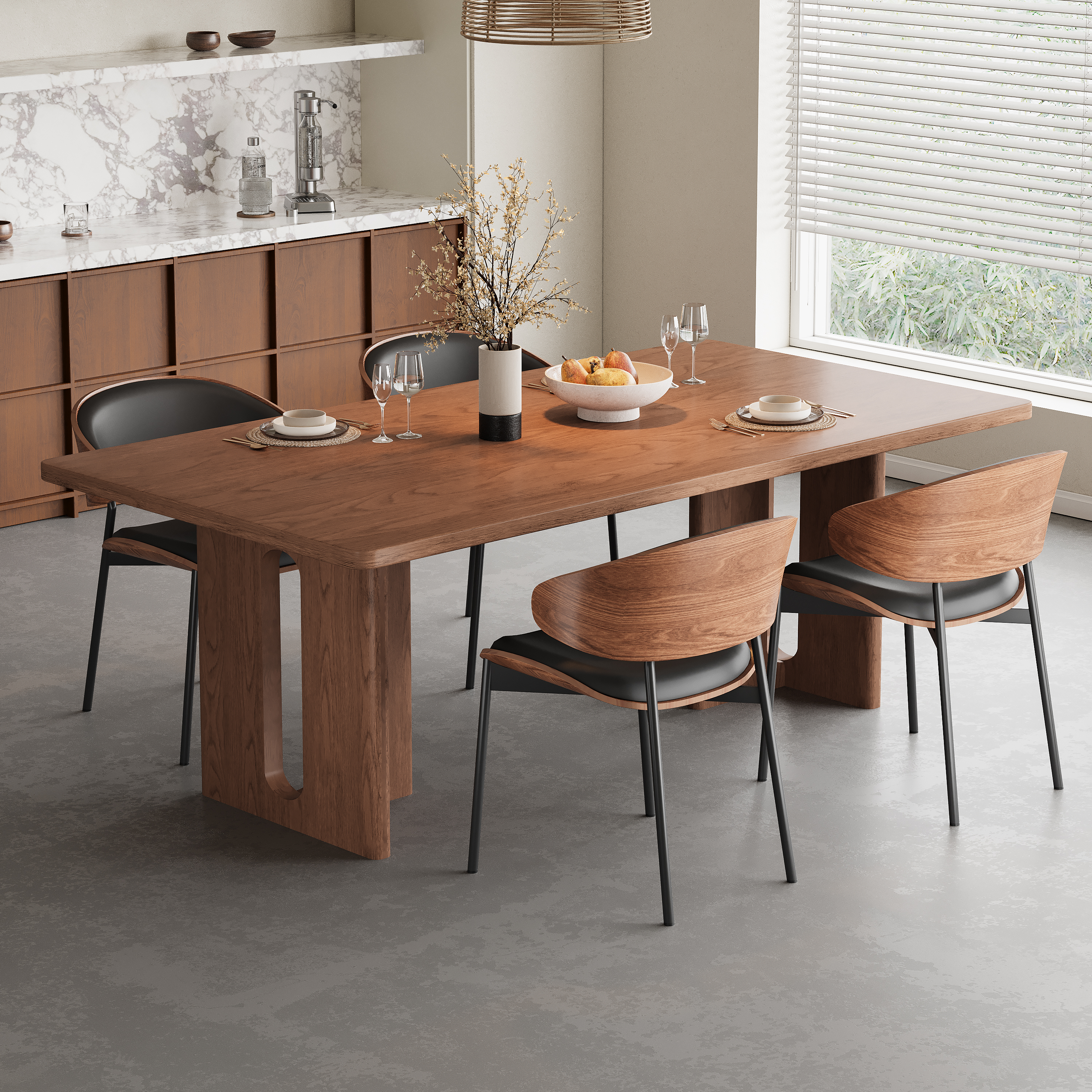 中古风实木餐桌椅组合家用小户型现代简约高级感长方形胡桃木饭桌