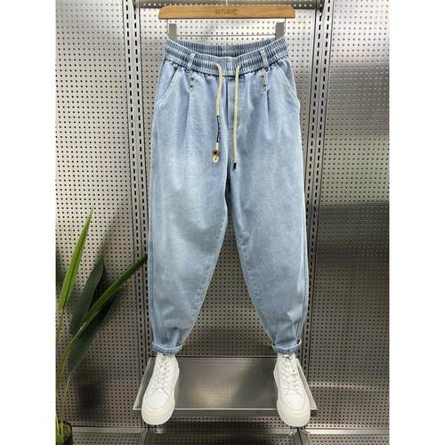 A美式复古水洗牛仔裤男秋季新款潮牌弹力宽松哈伦小脚萝卜裤1009