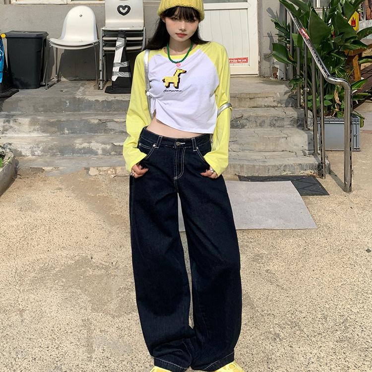 阔腿裤长裤常规深蓝牛仔布秋冬