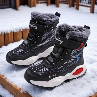 狄猛儿童雪地靴防水巨厚男童冬鞋