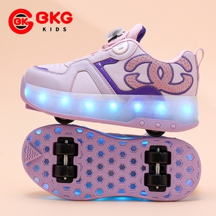 BKG儿童暴走鞋女童轮滑鞋四轮带灯可拆卸小学生男童带轮子的鞋子
