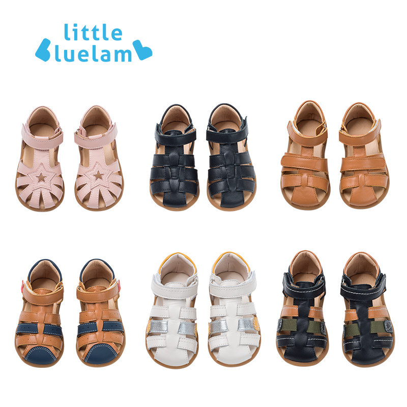 小蓝羊童鞋夏季宝宝学步鞋真皮牛皮软底包头防滑透气女童婴儿凉鞋