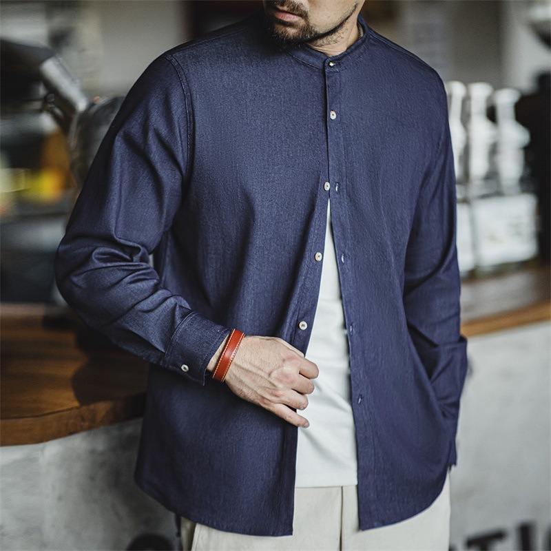 马登工装凉感冰丝牛仔衬衫衬衣男