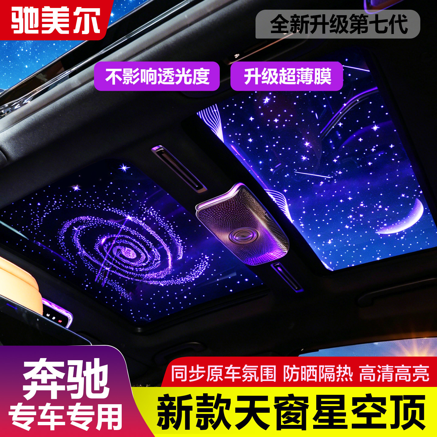 适用26款奔驰E级C级E300L GLC星空膜顶GLE GLS全景天窗改装氛围灯