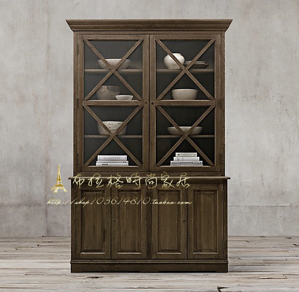 American style solid wood oak Glass door Sideboard Lockers French Retro Small apartment Bookcase Display cabinetin the Residential furniture , Cabinet , Sideboard  category - from Buy2taobao.com to provide professional Taobao agent buy service
