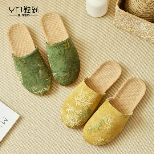 新中式刺绣包头亚麻防滑女拖鞋夏