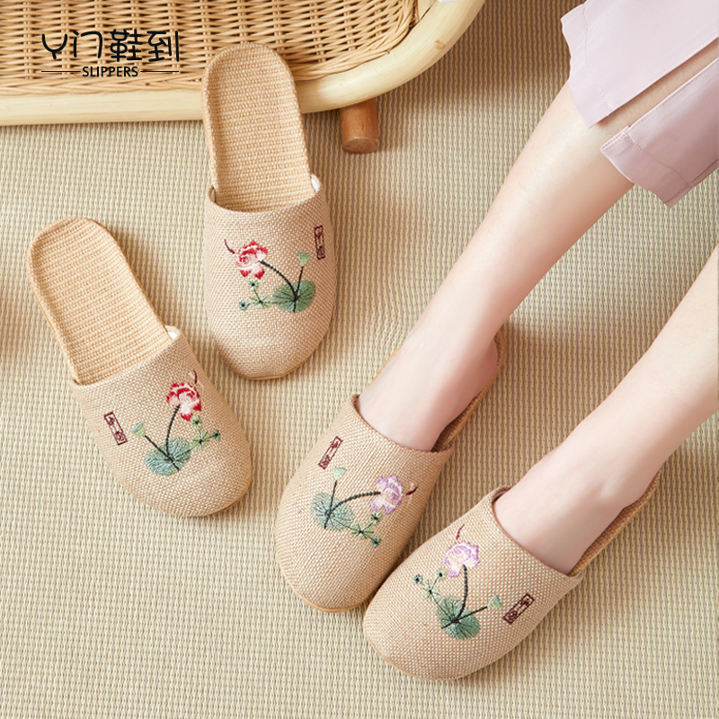 eva国风凉爽新中式亚麻拖鞋女