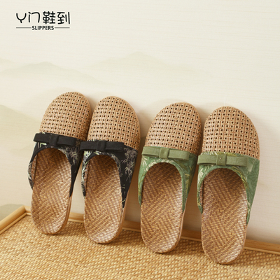 新中式亚麻包头防滑拖鞋女夏季