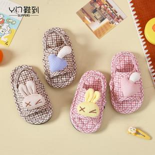 秋冬卡通可爱棉布拖鞋 3岁幼儿静音软布底防滑家居室内地板拖