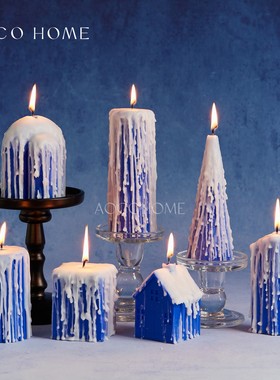 【蓝雾之吻】克莱因蓝色蜡烛无烟无味滴泪淋面冰山蜡烛装饰摆件