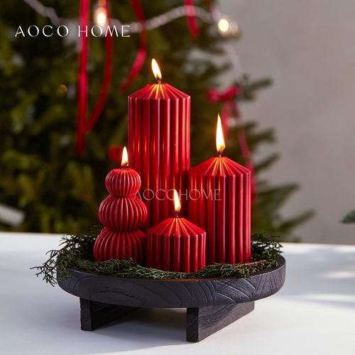 复古酒红色香薰蜡烛圣诞餐桌装饰