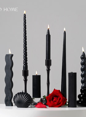 欧式复古黑色长杆香薰蜡烛艺术家用无烟结婚烛光晚餐烛台装饰摆件