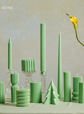 青绿色长杆香薰蜡烛大豆蜡室内艺术家居桌面装饰异形摆件氛围感