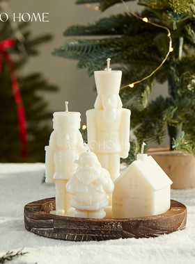 圣诞老人白色香薰蜡烛胡桃夹子节日新年餐桌氛围感装饰摆件道具