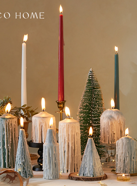 手作墨绿色滴泪淋面蜡烛白色滴泪圣诞节日氛围感小众创意装饰摆件