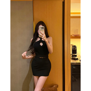 纯欲交叉扭结镂空挂脖针织背心吊带女夏外穿内搭辣妹无袖露肩上衣